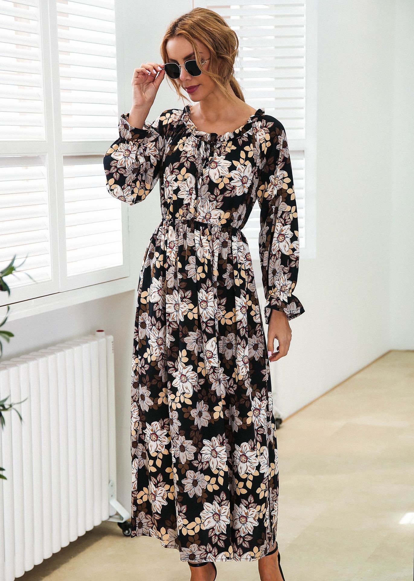 flared sleeves elastic split long dress NSMY21170