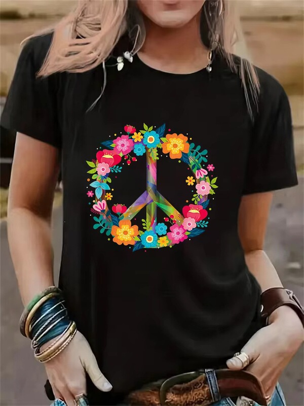 Independent European Size Peace and Love Hippie Clothing 60S 70S Women's Casual Short-Sleeve Summer T-Shirt Independent European Size Peace and Love Hippie Clothing 60S 70S Women's Casual Short-Sleeve Summer T-Shirt
