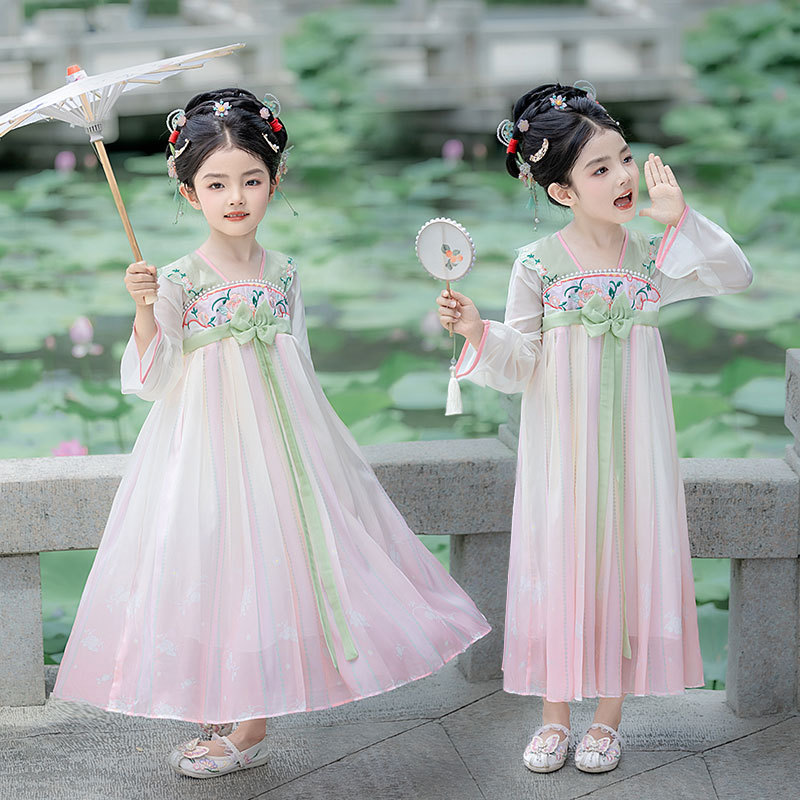女童春秋新款汉服古装连衣裙儿童裙子中国风仙女服装幼儿园表演服|undefined