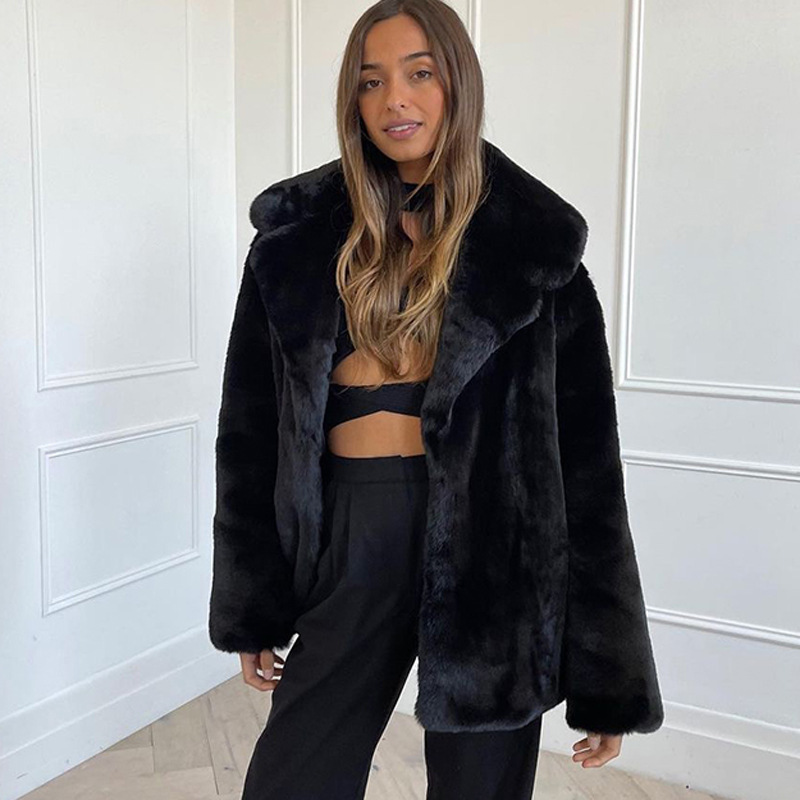 Toamnă-iarnă pentru femei, haină de iepure medie-lungă, groasă și călduroasă, moale și pufoasă, haină de blană ecologică_voghion.com