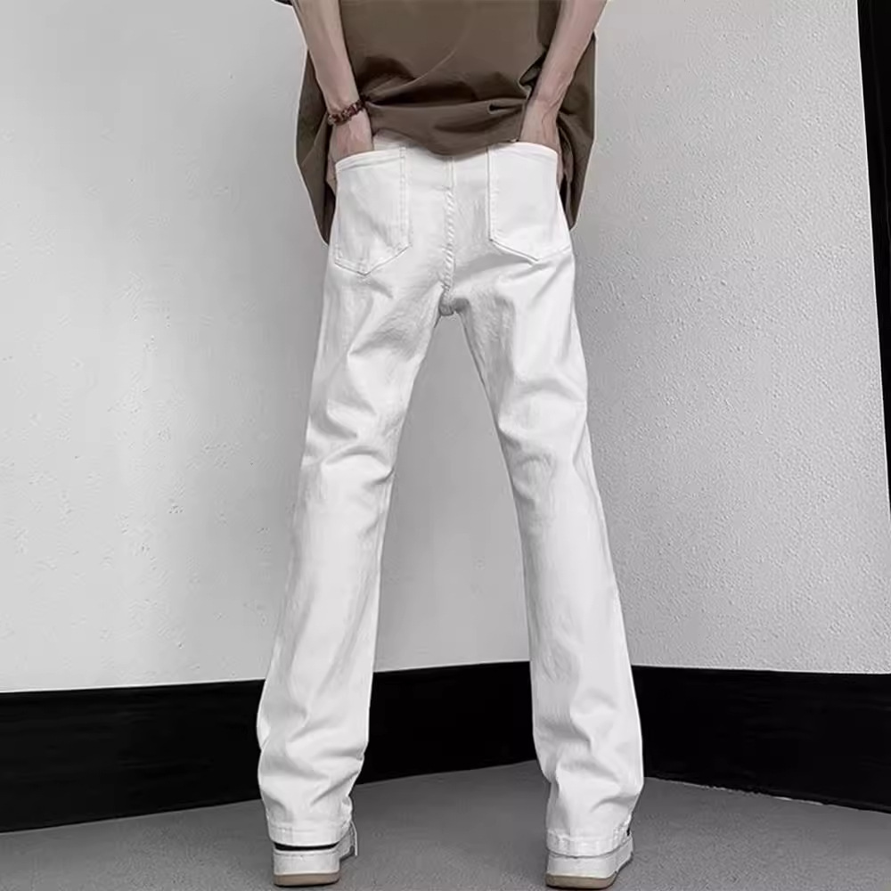 White Micro-Lar Jeans Men's American Style Trendy Brand High Street cIeanfit Solid Color All-match Slim-fit Straight Casual Trousers
