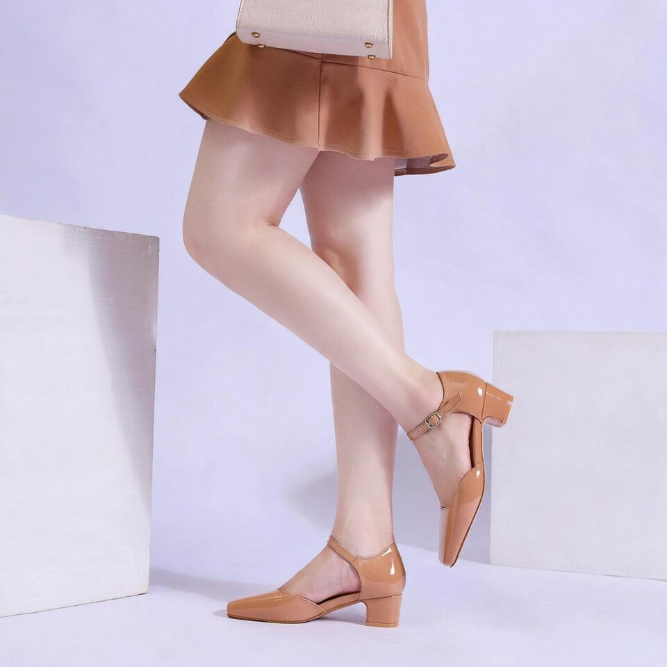 Giày sandal Mary Jane nữ bít mũi quai ngang gót thô 3–6 cm — Rượu vang đỏ, màu mơ, đen chi tiết 7