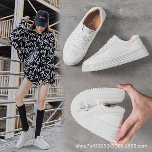Genuine Leather Thick-soled White Shoes Women's Shoes 2024 New Spring and Autumn All-match Casual Flat Single-soled Shoes Women's Ins Trendy Sneakers