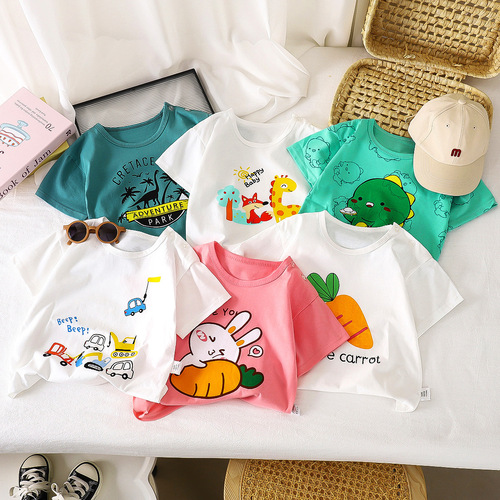Children's short-sleeve T-shirt pure cotton girls' summer wear infant baby kids' clothing boys' top middle child size
