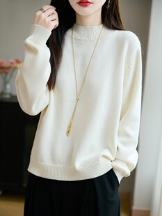 (Cross-border trading), demi-season cotton knitted sweater with a round collar, solid base body-friendly long-sleeve, oversize