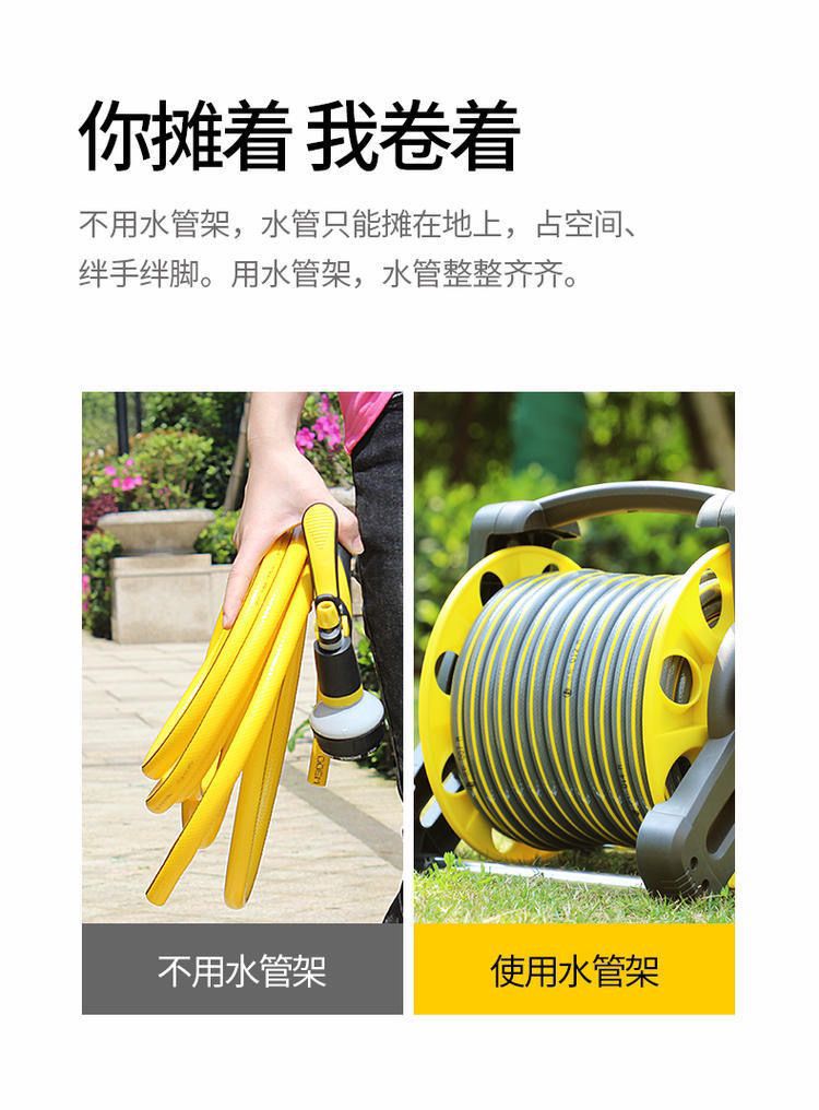 Suitable for car washing, watering water gun, water pipe, hose coil, storage rack, coiled pipe, pipe retractor, household portable water pipe truck
