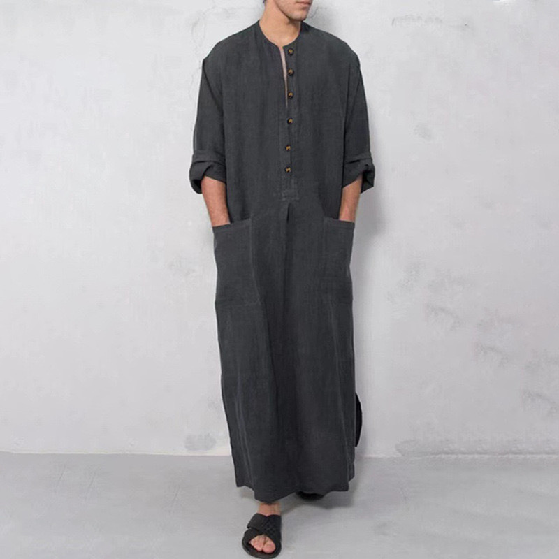 2026 New Solid Color Robe Foreign Trade New Men's Loose Stand Collar Long Sleeve Exotic Style Jumpsuit 2026 New Solid Color Robe Foreign Trade New Men's Loose Stand Collar Long Sleeve Exotic Style Jumpsuit