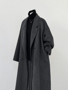 dark gray Wool Cashmere Coat Women's 2025 Spring and Autumn New Loose Profile Slimming Elegant Casual Wool Coat