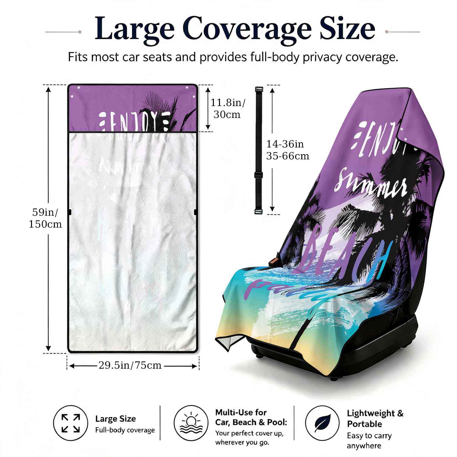Printed bath towel and car seat cover 2-in-1, ultra-fine fiber outdoor beach and car dual-use universal seat cushion