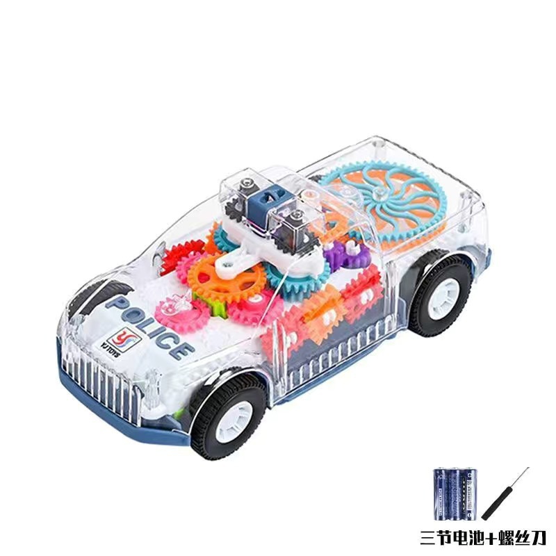 Coche de policía con engranajes de batería (batería desechable + destornillador)
