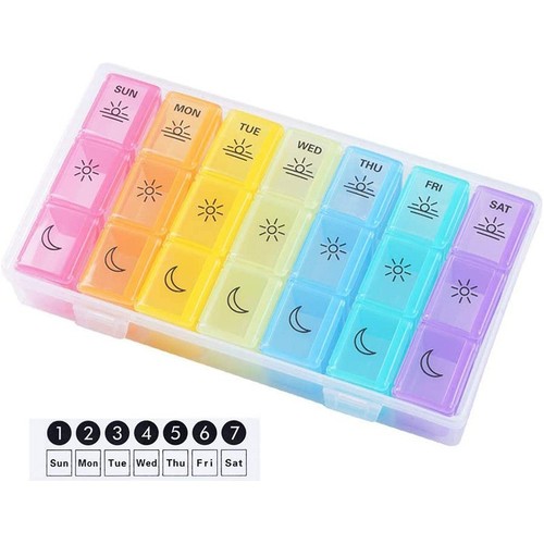 Amazon Best Seller 7-Day 21-Compartment Medicine Box, Convenient Colorful Pill Organizer Plastic Medicine Box