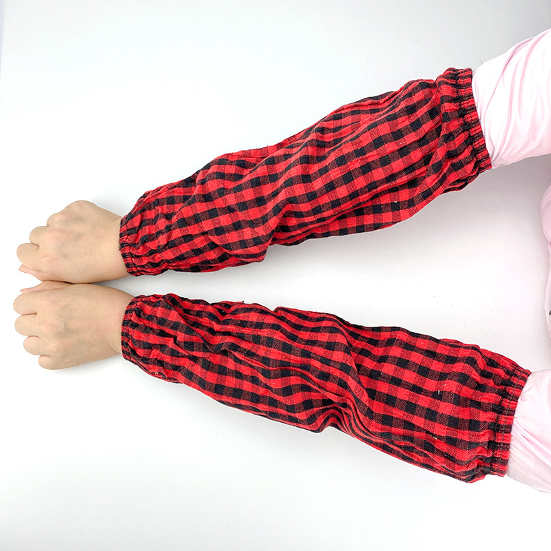 格子袖套大红色