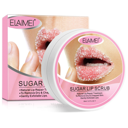 ELAIMEI new sugar lip scrub exfoliates dead skin, fades lip lines, moisturizes and cares lip balm