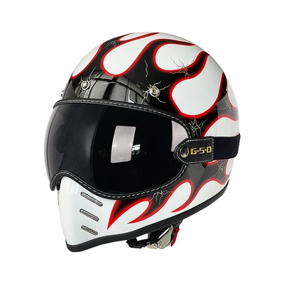 Motosiklet kaskı (dəbilqə) — Helmet Full-Face Electric Motorcycle Helmet for - red-flame-on-white-background-black-tea-mirror-m55-56