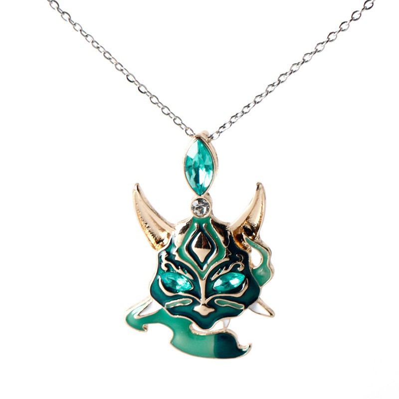 A597 green ghost face necklace