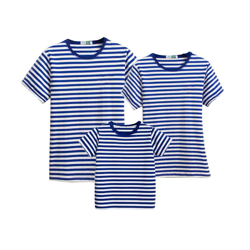 Men's Short-Sleeve T-Shirt with Pure Cotton Stripes, Versatile Retro Style, Available for Couples, Wholesale and Custom Options