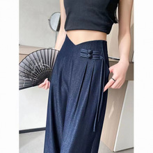 天丝牛仔阔腿裤女夏季冰丝大码中式国风裤盘高级感垂感直筒西装裤