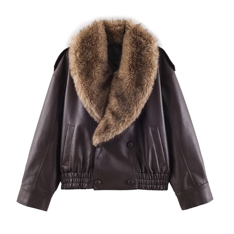 Taop&Za New Autumn and Winter Women's Clothing Elegant and Fashionable Loose Fur Collar Leather Jacket 4341853 Taop&Za New Autumn and Winter Women's Clothing Elegant and Fashionable Loose Fur Collar Leather Jacket 4341853