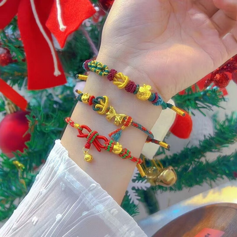 Pure Gold Christmas Peace Fruit Antler Braided Bracelet Fugitive Princess Bow Bell Bracelet Gold Store Gift Pure Gold Christmas Peace Fruit Antler Braided Bracelet Fugitive Princess Bow Bell Bracelet Gold Store Gift