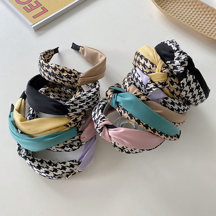 Korean Version Houndstooth Color Matching Knotted Headband display picture 5