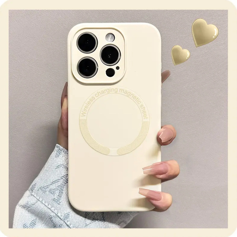 iPhone16promaxに適した液体シリコーン細穴磁気吸引携帯電話ケースシンプルなApple 15落下防止保護カバー|undefined