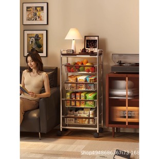 Multi-layer Bookshelf Living Room Kitchen Snack Storage Rack Movable Middle-ancient Trolley Storage Rack Floor-to-floor Side
