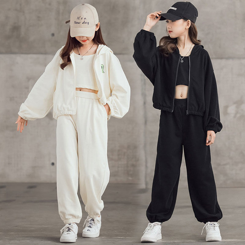 Girls' autumn clothing suit Korean style Internet celebrity children's fashionable medium and big children's spring and autumn New loose sports three-piece suit