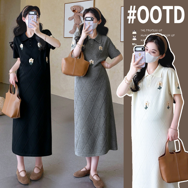2026 New Korean Style Maternity Summer Dress with Three-Dimensional Flowers, Lazy Style Maternity Dress, Cool and Refreshing Short-Sleeve Knit Dress 2026 New Korean Style Maternity Summer Dress with Three-Dimensional Flowers, Lazy Style Maternity Dress, Cool and Refreshing Short-Sleeve Knit Dress