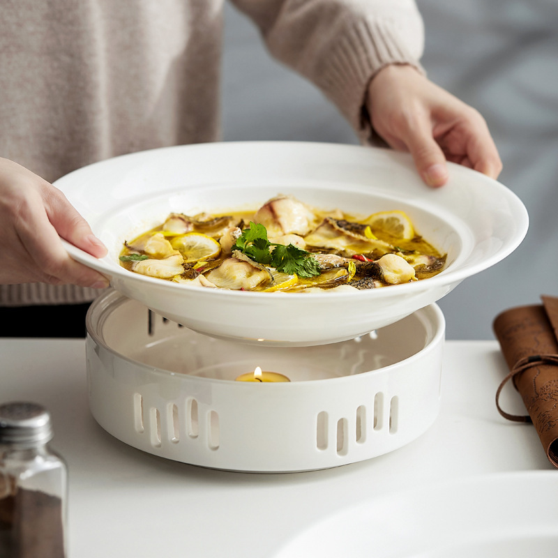 Super Large Plate Large Round Deep Plate High-Level Creative Hotel Ceramic Tableware Dish Household Boiled Pickled Fish Dish