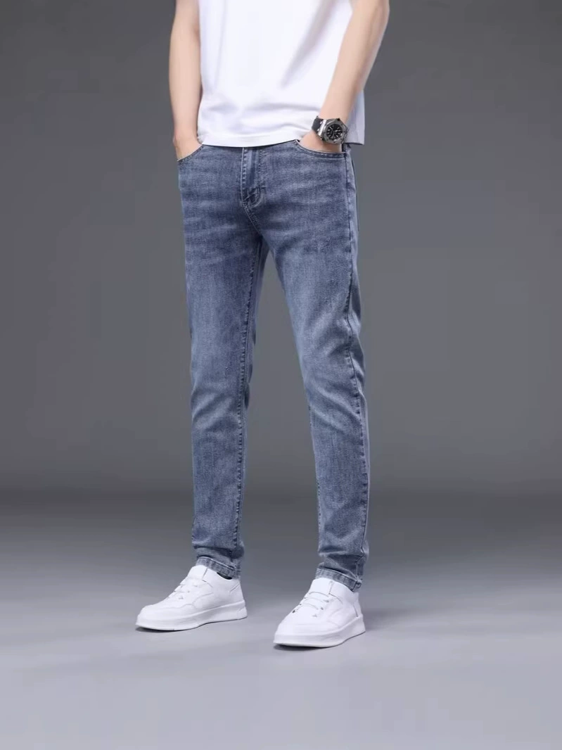 Синие летние комфортные дышащие джинсы, брюки, slim fit