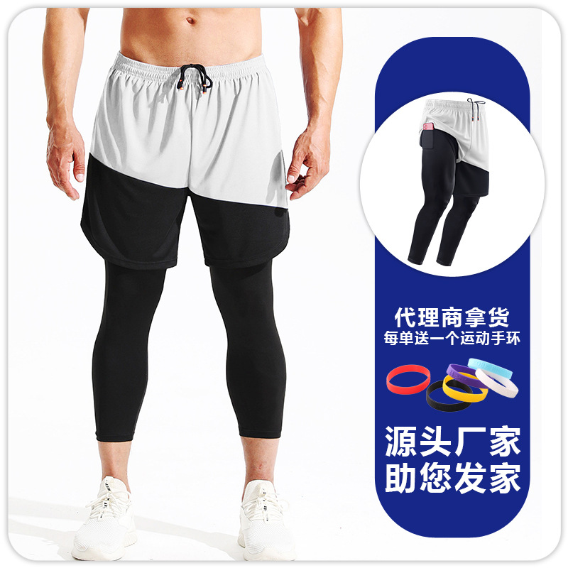 Pantalones de baloncesto deportivos para hombres de cuatro estaciones pantalones ajustados pantalones cortos de dos piezas falsos pantalones cortos de dos en uno pantalones cortos de secado rápido