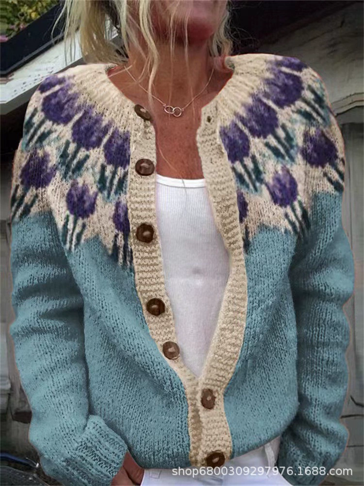 Этно- knitted sweater, cardigan, jacket, city style, European style, ethnic style, wish