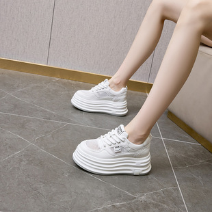 2025 New Thick-soled Genuine Leather White Shoes Women's Mesh Single Shoes sneaker Women's Korean-style Inner Height Increasing Casual Sneakers