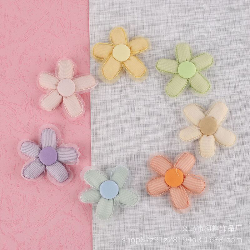 Cute Fabric Handmade Candy-colored Mesh Five-petal Flower Girl's Headwear Fresh Hair Clip Headwear Accessories