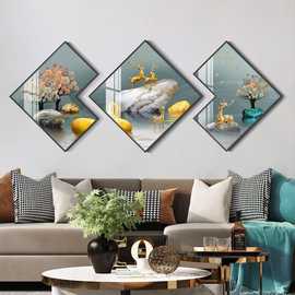 多边形客厅装饰画沙发背景墙壁画现代轻奢创意菱形餐厅饭厅晶瓷画