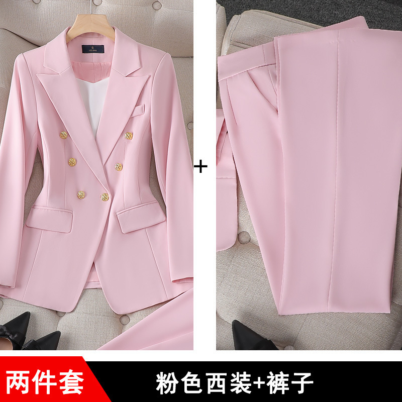 西装套装女玫红色时尚正装西服高端时尚气质女神范套装阔腿裤正装|undefined