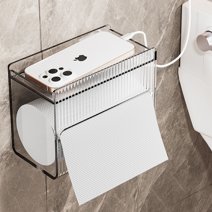 トイレティッシュボックス壁掛け式穴なし防水トイレットペーパーボックス家庭用透明トイレトイレットペーパー|undefined