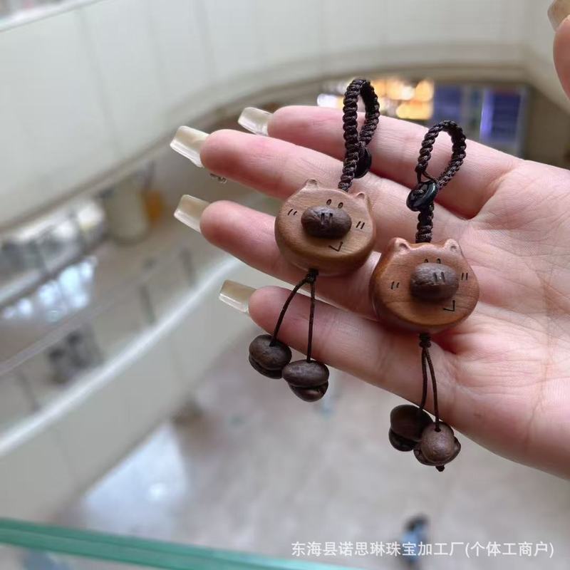 手工桃木咖啡豆小猪 钥匙扣/包挂DIY文玩饰品配件散珠串珠手链项|undefined
