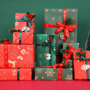 Christmas Gift Wrapping Paper Package Gift Box Decoration Christmas Eve Apple Flower Wrapping Paper Accompanying Gift Paper Material