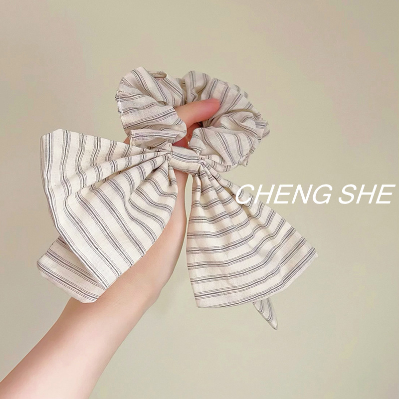 赵露思同款直播同款条纹发圈女2025新款法式慵懒风大肠圈发绳发饰|undefined