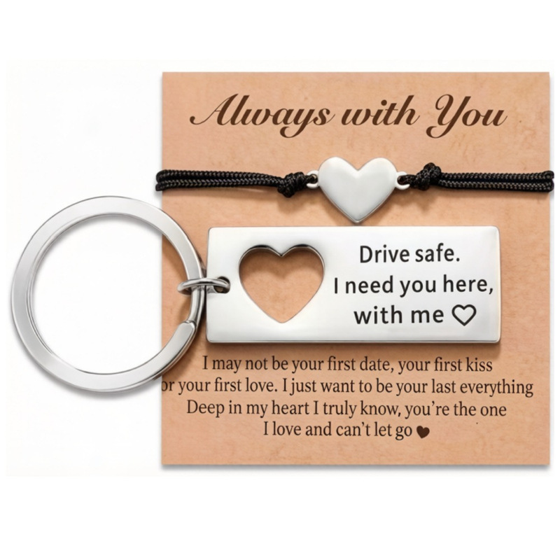 Couple Heart-Shaped Keychain Bracelet Set Stainless Steel Square Plate Engraved Love Bracelet Hollow Heart-Shaped Set Bracelet Couple Heart-Shaped Keychain Bracelet Set Stainless Steel Square Plate Engraved Love Bracelet Hollow Heart-Shaped Set Bracelet