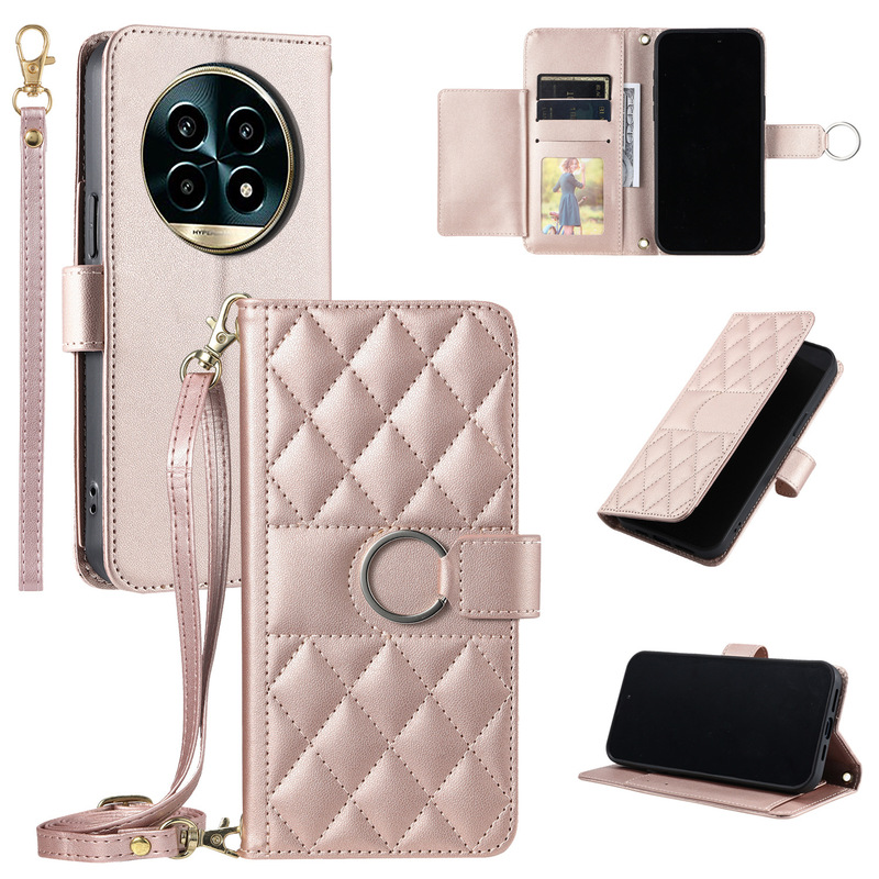 Chanel-Style Crossbody Card Holder Phone Case Suitable for Oppo Realme 13 Pro, Diamond-Patterned Card-Insert Flip Leather Case