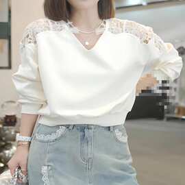 长袖蕾丝拼接领卫衣女2026春夏装韩版新款时尚休闲减龄显瘦上衣