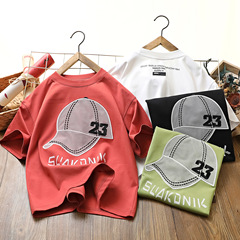 One-piece dropshipping 2024 summer children's clothing with hat embroidery, boys' short-sleeved T-shirt, children's base shirt