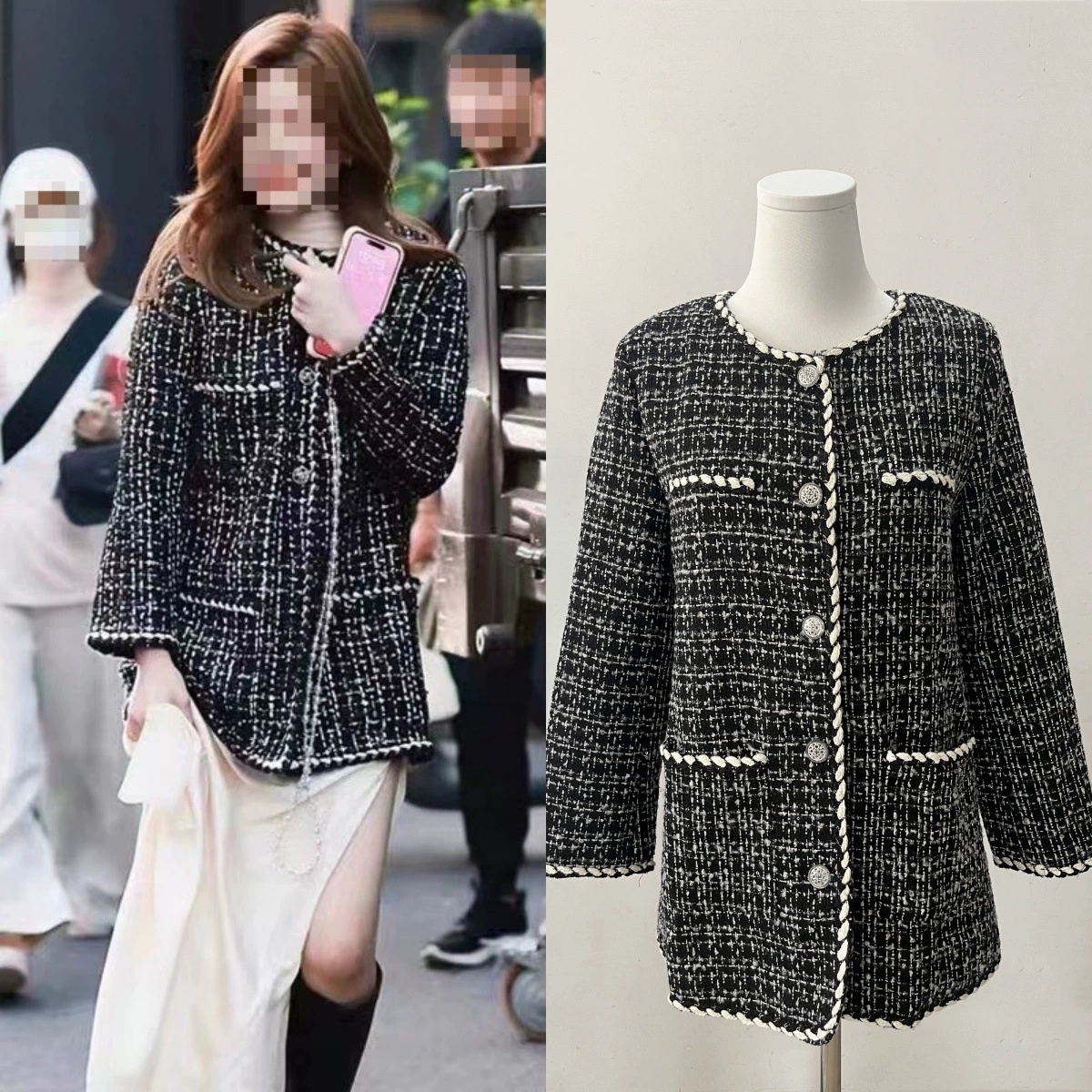 В наличии: черный твидовый жакет в стиле Шанеля, вдохновленный дизайном Zhao Lusi и Xu Yan, элегантный модный топ.