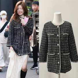现货许我耀眼赵露思许妍同款黑色小香风外套粗花呢感名媛时尚上衣