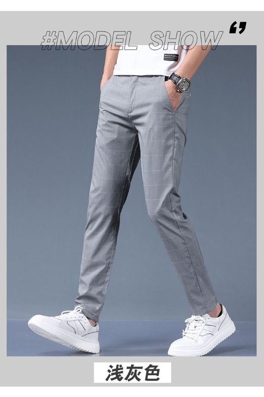 Men's Straight Leg Trousers, Premium Checkered Pattern Business Casual Pants For Spring Summer_viptrois.com