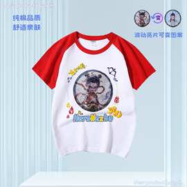 纯棉儿童短袖哪吒衣服男女童装夏季宽松国潮卡通敖丙变色亮片T恤