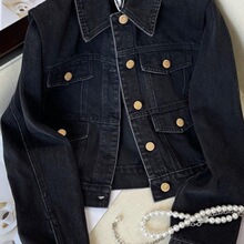 小香风黑色牛仔外套女春秋新款小个子气质高腰短款夹克上衣ins潮