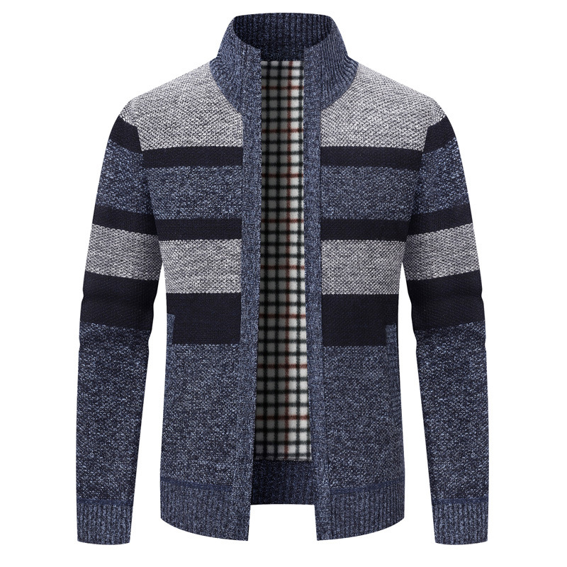 Comercio exterior ropa de hombre encapuchada de invierno más vello engrosado suéter de manga larga cuadrilátero juvenil coreano cardigán de hombre camisa de punto